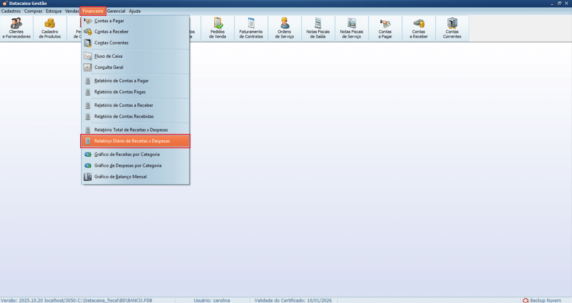 financeiro-relatorio-diario-de-receitas-x-despesas | Datacaixa